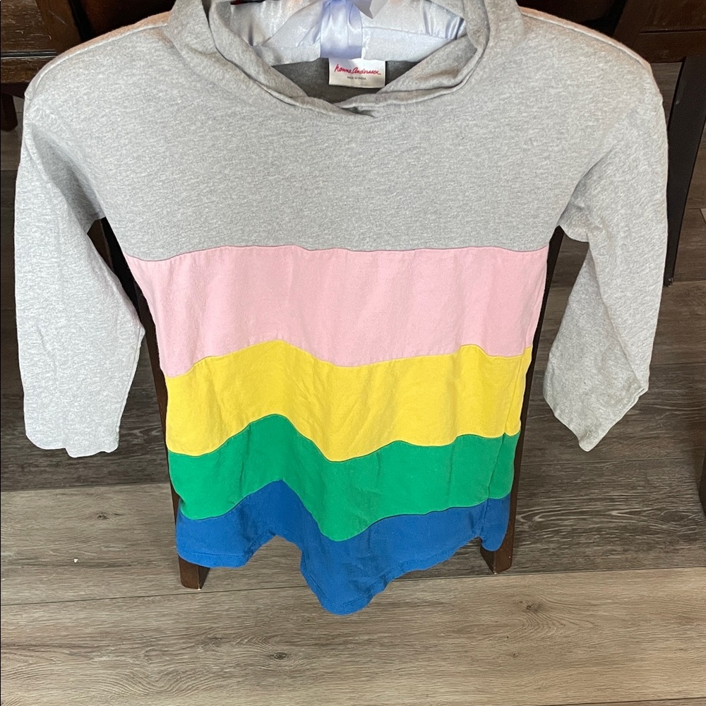 Hanna Andersson Gray Hoodie with Rainbow Stripes